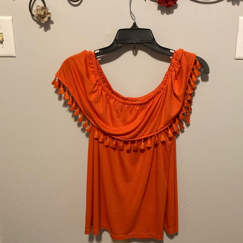 Fever collection orange tasseled shirt
